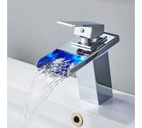 Grifo para Lavabo con Cascada LED, Grifo Monomando de latón para Lavabo, Agua fría/Caliente, Acabado Cromado, mangueras para Mejorar el baño