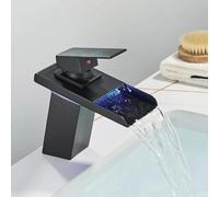 Grifo para Lavabo con Cascada LED, Grifo Monomando de latón para Lavabo, Agua fría/Caliente, Acabado Cromado, mangueras para Mejorar el baño