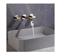 Grifo para lavabo de baño de alto flujo, grifo de lavabo de latón, aireador, grifos de tocador de 3 orificios montados en la pared, grifo de lavabo de doble manija, fácil de instalar, dorado (dorado)