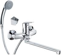 Grifo para lavabo, de pared, con caño extensible, con conexión para manguera y juego de ducha - acabado cromado