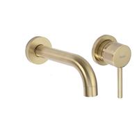 Grifo para lavabo de pedestal REA LUNGO, acabado en dorado cepillado, con caja