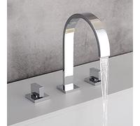 Grifo para Lavabo en Cascada - Mezclador de 3 Orificios con Doble manija Grifo para Lavabo de baño de latón Cascada Elegante para Lavabo y fácil de Instalar