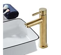 Grifo para lavabo, fabricado en latón macizo, diseño contemporáneo, acabado dorado cepillado, altura elevada