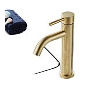 Grifo para lavabo, fabricado en latón macizo, diseño contemporáneo, acabado en dorado cepillado