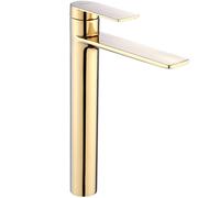 Rea STORM GOLD GRIFO DE LAVABO ALTO Mezclador de baño de latón Grifo monomando para lavado a mano ajustable en frío y caliente (oro claro)
