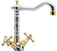 Grifo para lavabo Sapho ANTEA con caño de diseño retro, incluye desagüe, cromo/oro