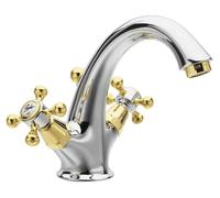 Grifo para lavabo Sapho ANTEA, con sistema de desagüe integrado, modelo alto, acabado cromado/dorado