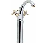 Grifo para lavabo Sapho ANTEA, modelo alto, con juego de desagüe, altura de 300 mm, acabado cromado/dorado