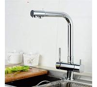 Grifo purificador de Agua Potable, Acabado Cromado, dispensador Giratorio de 360 Grados, Filtro de Grifo de Cocina de 3 vías con aireador, Doble manija, montado en Cubierta