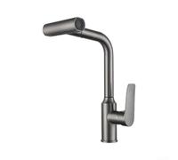Grifo telescópico de cobre de 30 cm de alto flujo de cascada (gris) | Diseño de boquilla extensible, se adapta a fregaderos profundos, construcción de cobre, flujo de agua suave, fácil limpieza