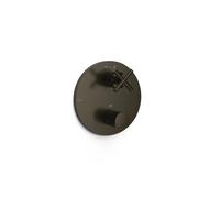 Grifo termostático para ducha con volante distribuidor de latón y acabado negro bronce TRES - Con cuerpo empotrable