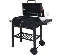 Grillwagen HWC-K93, parrilla de carbón, modelo de pie, barbacoa, para jardín, con tapa y estantes, acero, 110x100x51 cm, color