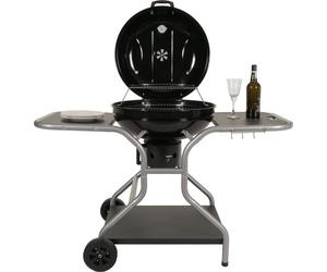 Grillwagen HWC-N16, parrilla de carbón, parrilla esférica para jardín con tapa, tres estantes, acero esmaltado, 143x131x66 cm, color