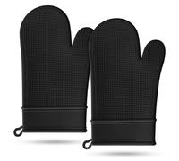 Grip - Juego de guantes de horno de silicona resistentes al calor y antideslizantes, impermeables, sin BPA, guantes de horno antideslizantes para cocinar, barbacoa, cocina, paquete de 2 (negro)