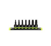 GRIPEDGE Tools - Juego de Destornilladores hexagonales de Impacto métrico Corto de 3/8 Pulgadas, tamaños 4, 5, 6, 7, 8, 10, 11 mm, Fabricado con Acero CR-Mo, Incluye riel de Aluminio