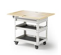 Griplier Carro de taller con encimera de madera extensible, 1 cajón, freno de estacionamiento de 360°, 3 niveles, soporta hasta 150 kg, carro de herramientas portátil para garaje y taller (blanco)