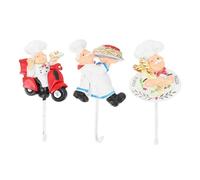 GRIRIW Juego de 3 Ganchos Adhesivos Decorativos de Resina para Cocina y Baño, Colgadores con Figura de Chef para Toallas, Llaves y Utensilios, Instalación Simple sin Perforación