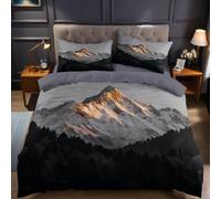 Gris Juego de Cama Paisaje de montaña Nevada con Bosque 150x200 cm Funda nórdica y Fundas de Almohada de Microfibra Suave cómodo y Transpirable para niños y Adultos