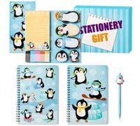 GROBRO7 Kit de 4 notas adhesivas de pingüinos con bolígrafo de pingüinos, cuadernos A5 con forma de dibujos animados, autoadhesivos para niños, estudiantes, profesores, hogar, oficina, suministros de
