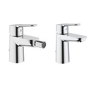 Grohe 23332000 23332000-Bau Edge Grifo de bidé con cadenilla + BauEdge Grifo de lavabo monomando para instalación en un solo agujero, altura estándar, con sistema de ahorro de agua
