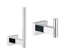 Grohe 40623001 Essence Portarrollos de Pared, Acabado Cromado + Essentials Cube Colgador de Albornoz, fijación empotrada (Ref. 40511001)