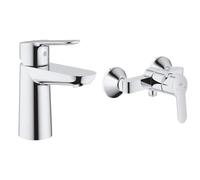 GROHE BauEdge Grifo de Baño + BauEdge Grifo Monomando de Lavabo, Tamaño S, Cromo