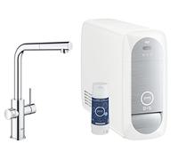 GROHE Blue Home - Grifo monomando de fregadero con función filtro de agua, caño en L, sin gas, con poco gas y con gas