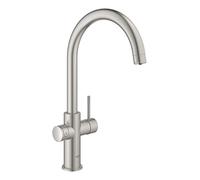 GROHE Blue Home - Kit de inicio (caño en C, 3 tipos de agua filtrada y refrigerada, para filtro GROHE Blue tamaño S, comunicación de datos vía Bluetooth 4.0 y WiFi), Supersteel, 31455DC1