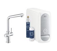 GROHE Kit inicio Blue Home – caño en L, 3 tipos agua fría filtrada, cabezal ajuste dureza, cromo
