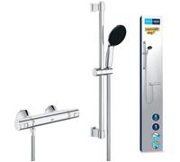 Grohe Conjunto de ducha con mezclador termostático, rociador de 1 chorro, barra de 60 cm y flexo - Cromo