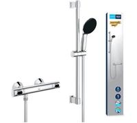 Grohe Conjunto de ducha con mezclador termostático, rociador de 1 chorro, barra de 60 cm y flexo - Cromo