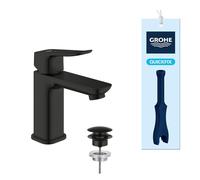 GROHE Dice Grifo de Lavabo S con Desagüe Push-Open (Cartucho Cerámico 28 mm, Ahorro de Agua y Energía, Conexiones 3/8", Fácil de Instalar QuickTool Incluido), Negro Mate, 1018612430