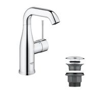 GROHE Essence, grifo de lavabo, ahorro de agua (monomando de baño, 19 cm de altura, grifería con vaciador automático, caño giratorio, instalación sencilla), cromo, 23798001