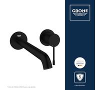 GROHE Essence - Grifo Monomando de Lavabo de Pared (2 Orificios, Sin Cuerpo Empotrado, Ahorro de Agua 5,7 l/min, Distancia 110 mm, Saliente 230 mm, Tamaño L), Negro Mate, 199672431