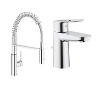 GROHE Grifo de fregadero Get y Grifo de lavabo Bauloop Diseño antiguo cromado