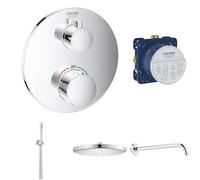 GROHE Grohtherm Smartcontrol- Set de ducha termostática (ducha mural con brazo, termostato empotrado y teleducha stick con soporte), listo para instalar, cromo