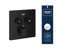 GROHE Grohtherm SmartControl - Termostato empotrado cuadrado (2 válvulas, control pulsador, ajuste de caudal, botón seguridad 38°C, solo escudo), negro mate, 291242430