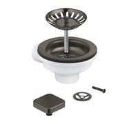 GROHE Juego de residuos emergentes para fregadero de cocina de un solo tazón (1 perilla cuadrada de control remoto, marco de desbordamiento y tapón colador), antracita cepillada, 40400AL0