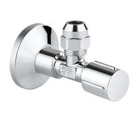 Grohe - Llave de corte de 1/2", con Rosetón metálico de 55 mm, Mando ergonómico metálico, Rosca de conexión optimizada para un mejor agarre, (Ref. 22037000)