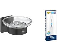 GROHE Lote accesorio Start Cube QuickFix - Jabonera con Soporte + A1 QuickGlue (Material: Vidrio y Metal, Montaje en Pared, Fijación Oculta, con Tornillos y Tacos), Tamaño 125mm, Negro Mate, 410962430