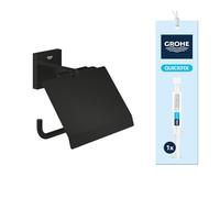 GROHE Lote Start Cube QuickFix - Portarrollos de Papel higiénico con Tapa + A1 QuickGlue (Metal, Montaje en Pared, fijación Oculta, Incluye Tornillos y Tacos), tamaño 111 mm, Negro Mate, 411022430