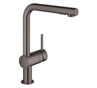 Mezclador monomando de fregadero Grohe Minta, 223 mm de proyección, caño en L, rociador doble extraíble, 30274A00, Color: grafito duro