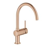 Mezclador monomando de fregadero Grohe Minta, 223 mm de alcance, caño en C, orientable, 32917DL0, Color: cálido atardecer cepillado