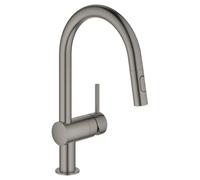GROHE Minta Kitchen 32321AL2 - Grifo de pulverización doble extraíble, boquilla en C giratoria alta, tamaño 379 mm, cartucho de cerámica de 46 mm, acoplamiento suave de vuelta a la posición inicial
