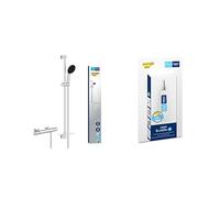 GROHE Precision Feel + QuickGlue S - Set de ducha con termostato (Ducha de mano redonda 11cm, 3 chorros, Manguera 1,75m, Barra con plato 90 cm, Funciones de seguridad, Water Saving) Cromo, 34853001
