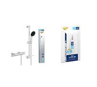 GROHE Precision Feel + QuickGlue S - Set de ducha con termostato (teleducha redonda 11cm, 3 chorros, Manguera 1,75m, Barra con plato 60cm, Funciones de seguridad, Water Saving) Cromo, 34791001