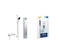 GROHE Precision Flow + QuickGlue S - Set de ducha termostática expuesta (Teleducha redonda de 11cm, 1 chorro, flexo 1,75 m, Barra de ducha 90cm, Water Saving), Cromo, 34805001