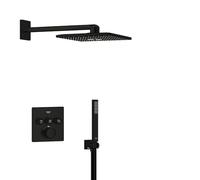 GROHE Precision SmartControl - Sistema de ducha empotrado con termostato (Rociador 31cm 2 chorros, Teleducha cubo, Flexo 1.5m, Mandos cuadrados), Negro Mate, 348752430