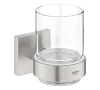 Grohe QuickFix Start Cube - Vaso para cepillos de dientes, con soporte, cristal/supersteel 41097DC0