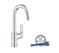 GROHE Grifo de lavabo Start QuickFix monomando, caño alto en C, vaciador, StarLight Chrome 24203002